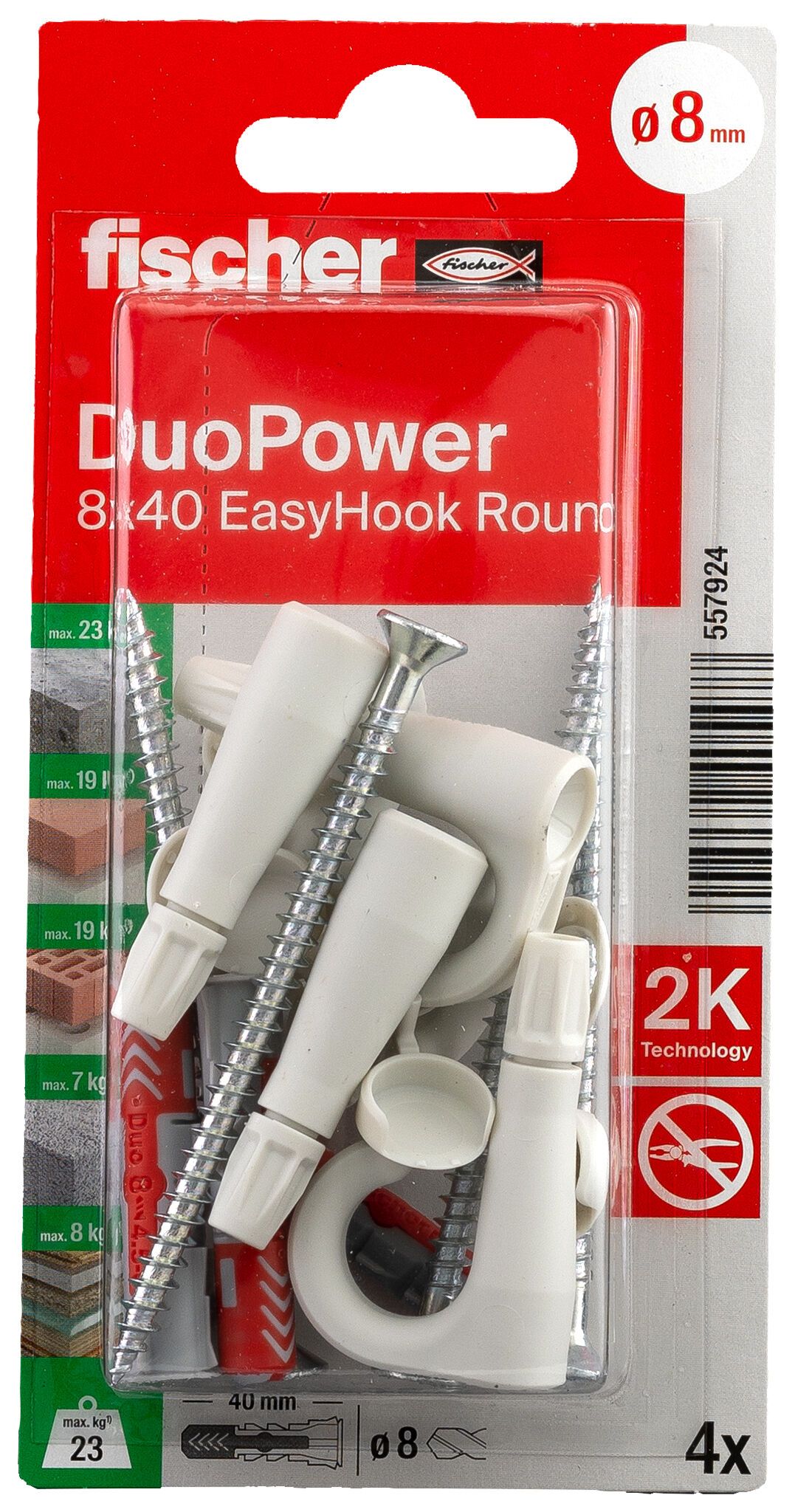 Fischer EasyHook félkör kampó + DuoPower kétkomponensű nylon dübel 8 x 40, bliszteres, 4 db/csomag termék fő termékképe